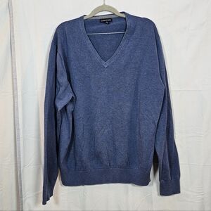 Lands' End 100% Supima Cotton V Neck Sweater Blue Men's XL